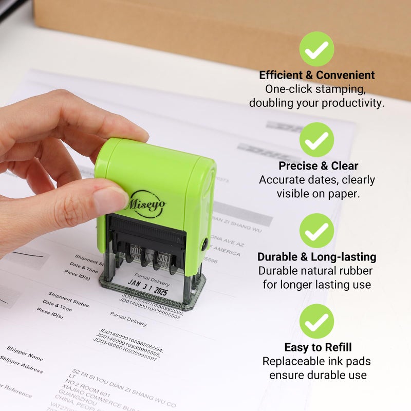 Miseyo Self Inking Date Stamp - Green (2 Black Refill Ink pad Included) - Image 3